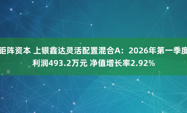 钜阵资本 上银鑫达灵活配置混合A：2026年第一季度利润493.2万元 净值增长率2.92%